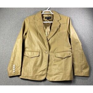 Vintage Oscar Piel Women Blazer Genuine Leather Beige 1 Button /2 Pockets Sz XL